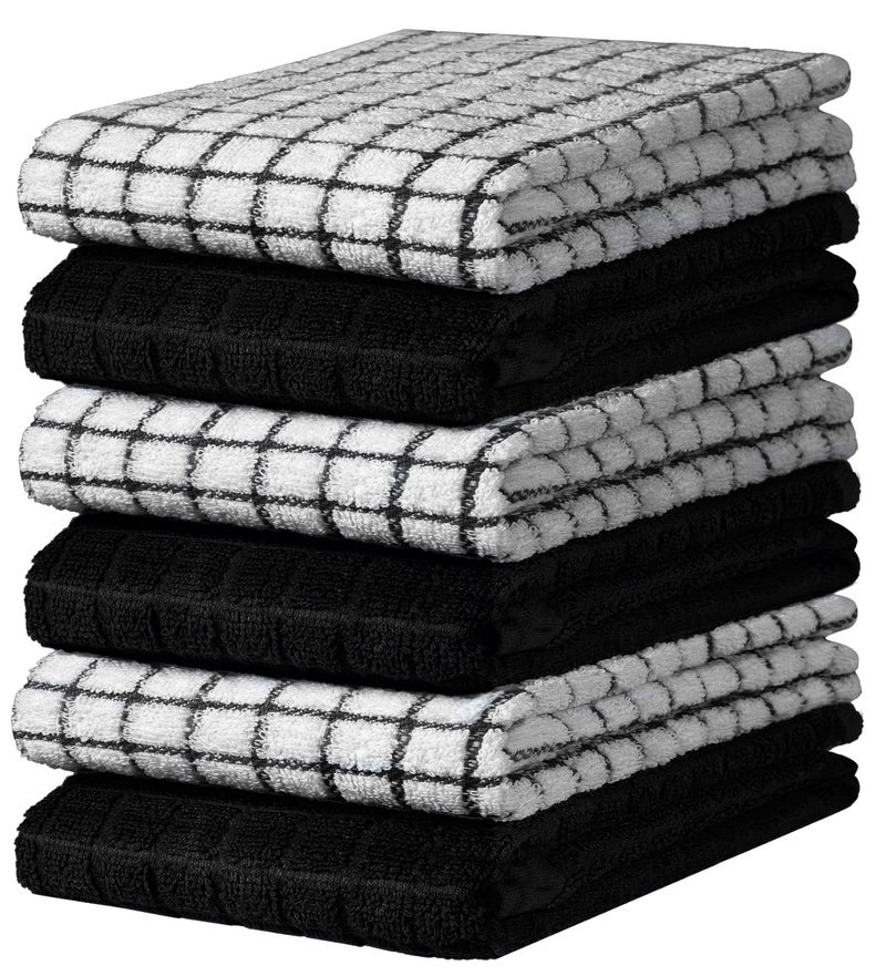 Bumble Towels Bumble Kitchen Towels | 100% Cotton Dish Towels with Hanging Loop | 16"x 28" | 380GSM | Absorbent Kitchen Towel Set | 6 Pack, Black - Image 1